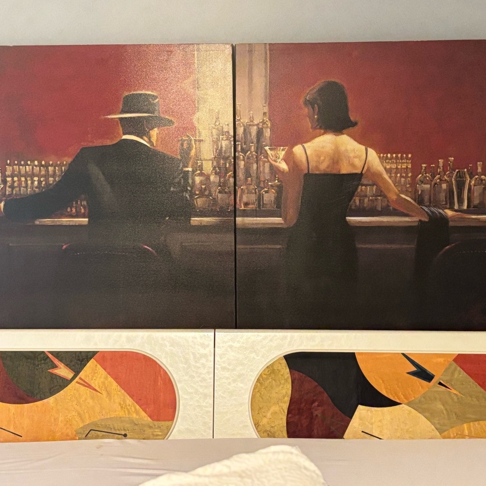 Elegant Red and Black Bar Scene Wall Art
